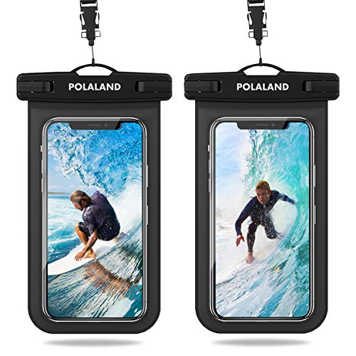 Polaland Wasserdichte Handytasche, Universal Handy Dry Bag Unterwasser-Hülle für Pro Xs Max SE 2020 XR X 8 Plus 7 6S, Galaxy S20+ S20 Ultra 5G, S10+, Note 10+ bis zu 17,5 cm - Schwarz (2 Stück) Cover