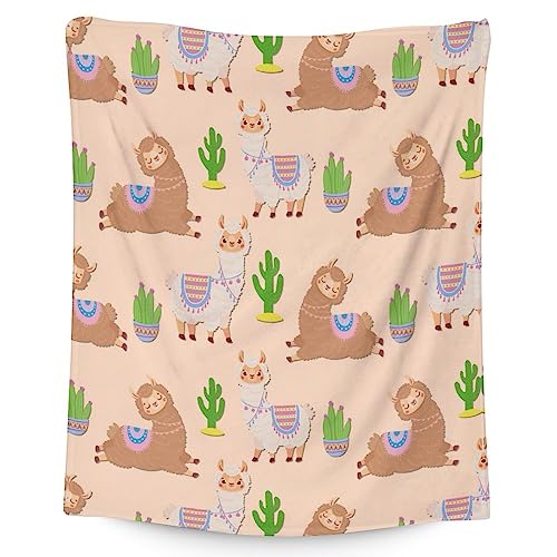 Blanket for Girl Boy - 50x60 Inches Cute Llama Throw Gifts - Brown Soft Fuzzy Blankets for Bed, Couch & Living Room