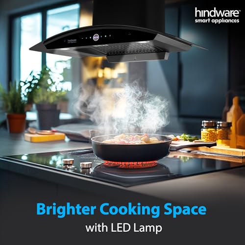 Image of Hindware Smart Appliances | Nadia BLDC 90 IN Kitchen Chimney | 1600 CMH |Curved Glass | Filterless | Auto Clean | Touch Control, Motion Sensor | 12 Yrs Warranty on Motor & 3 Yrs on Product (Black)