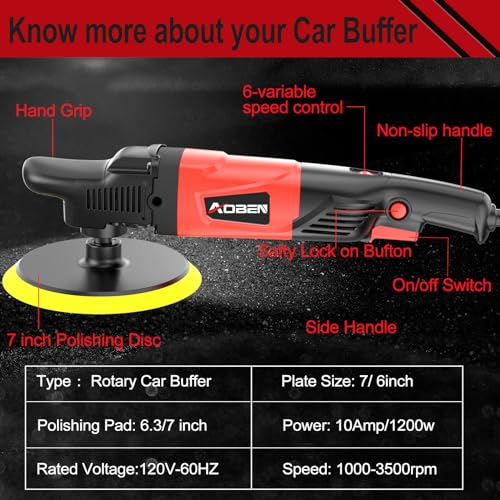 image for AOBEN Rotary Buffer Polisher,1200W 6-inch/ 7-inch Car Buffer,Car Polis