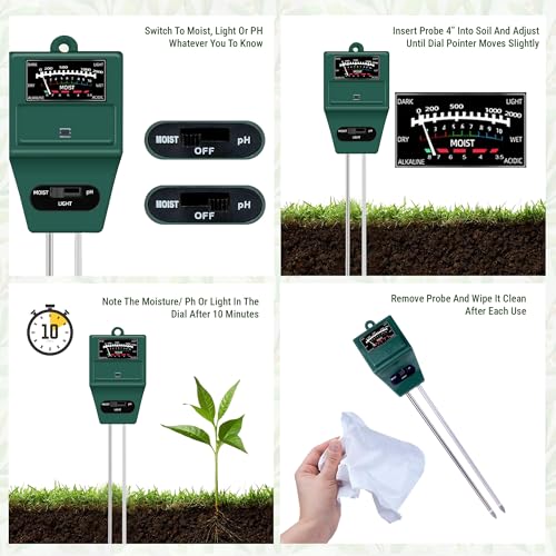 Image of Roots & Leaf Solar pH Meter for Soil Testing - New 3 in 1 Soil Moisture Sensor, Soil pH Meter for Agriculture & Solar Light Meter, Moisture Meter for Plants, Acidity Tester - Pack of 1