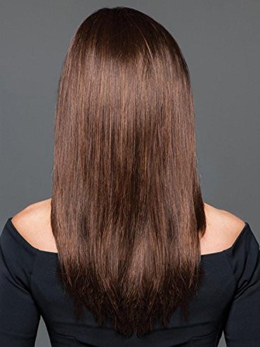 Simply Flawless Wig Color GL12-14 MOCHA - Gabor Wigs Petite Cap 11" Long Sleek Layered Templae Sheer Lace Front Monofilament Part Bundle with Comb, MaxWigs Hairloss Booklet