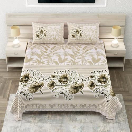 Image of 240 TC 100% Cotton Bedsheet for Double Bed King Size with 2 Pillow Covers | Breathable & Super Soft Rajasthani Sanganeri Jaipuri Printed Bed Sheet -108 * 108 Inches (Floral Striped 1)