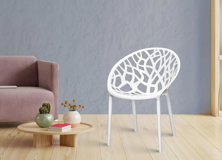 Image of activa Crystal Plastic Arm Chair | Stackable Indoor Outdoor Chair for Home, Balcony, Patio & Garden | Comfortable Designer Armrest Chair | Durable Plastic Seating Furniture (Milky White, Set of 4)