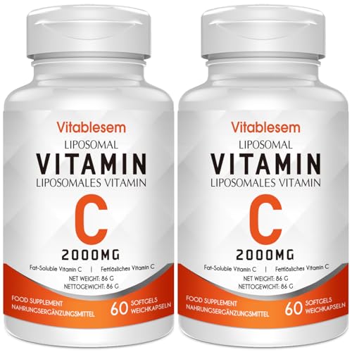 Liposomale Vitamin C Kapseln 2000 mg (2 Packung)- Hochwirksame Glutenfreie und AscorbinsäUr - Antioxidans-ErgäNzung zur UnterstüTzung des Immunsystems - Ohne ZusäTze