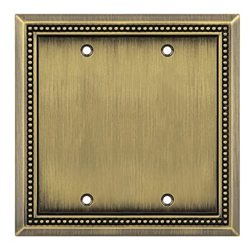 Image of Henne Bery Sunken Pearls Heavy Duty Decorative Wall Plate Switch Plate Outlet Cover (Double Blank, Antique Brass)