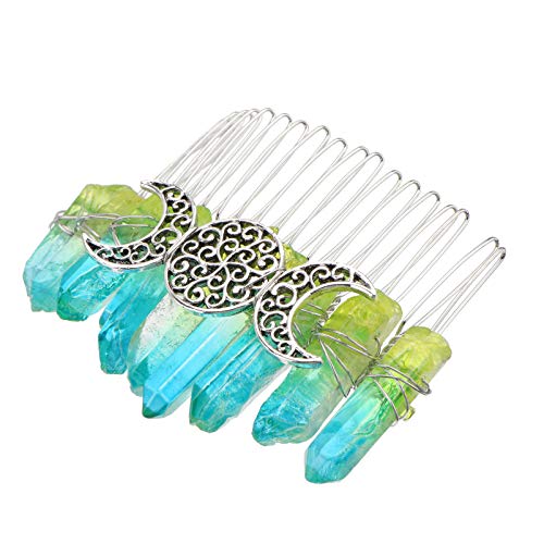 Frcolor Crystal Hair Comb Gradient Crystal Moon Hair Side Comb Vintage Decorative Wedding Hair Comb Clip For Women (Blue And Green) #TOP7