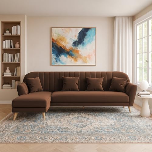 Image of Atticus LHS 6 Seater L Shape Sofa Set for Living Room (Brown Fabric) Premium Fabric Sofa Set
