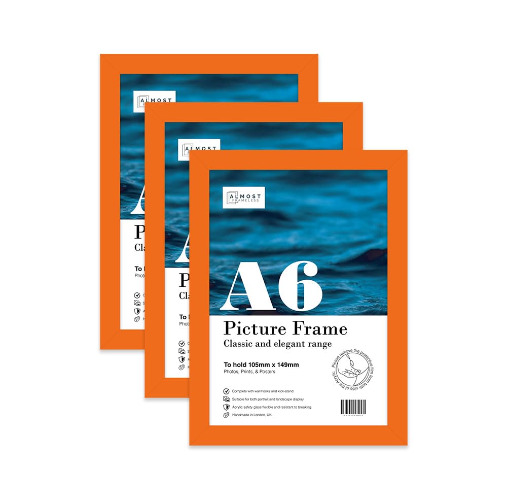 Almost Frameless A6 Orange Picture Frame Set of 3, Display A6 Picture Gallery Wall, Poster, Photo, Artwork, or Print, Yellow