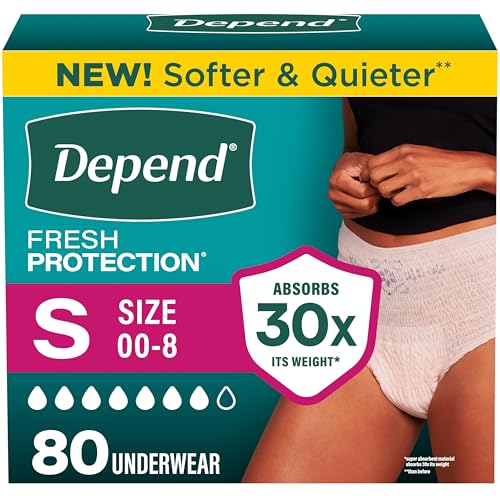 Depend Fresh Protection Adult Diapers Incontinence Underwear for Women Disposable Maximum Small Blush 80 Count (2 Packs of 40) Packaging May Vary