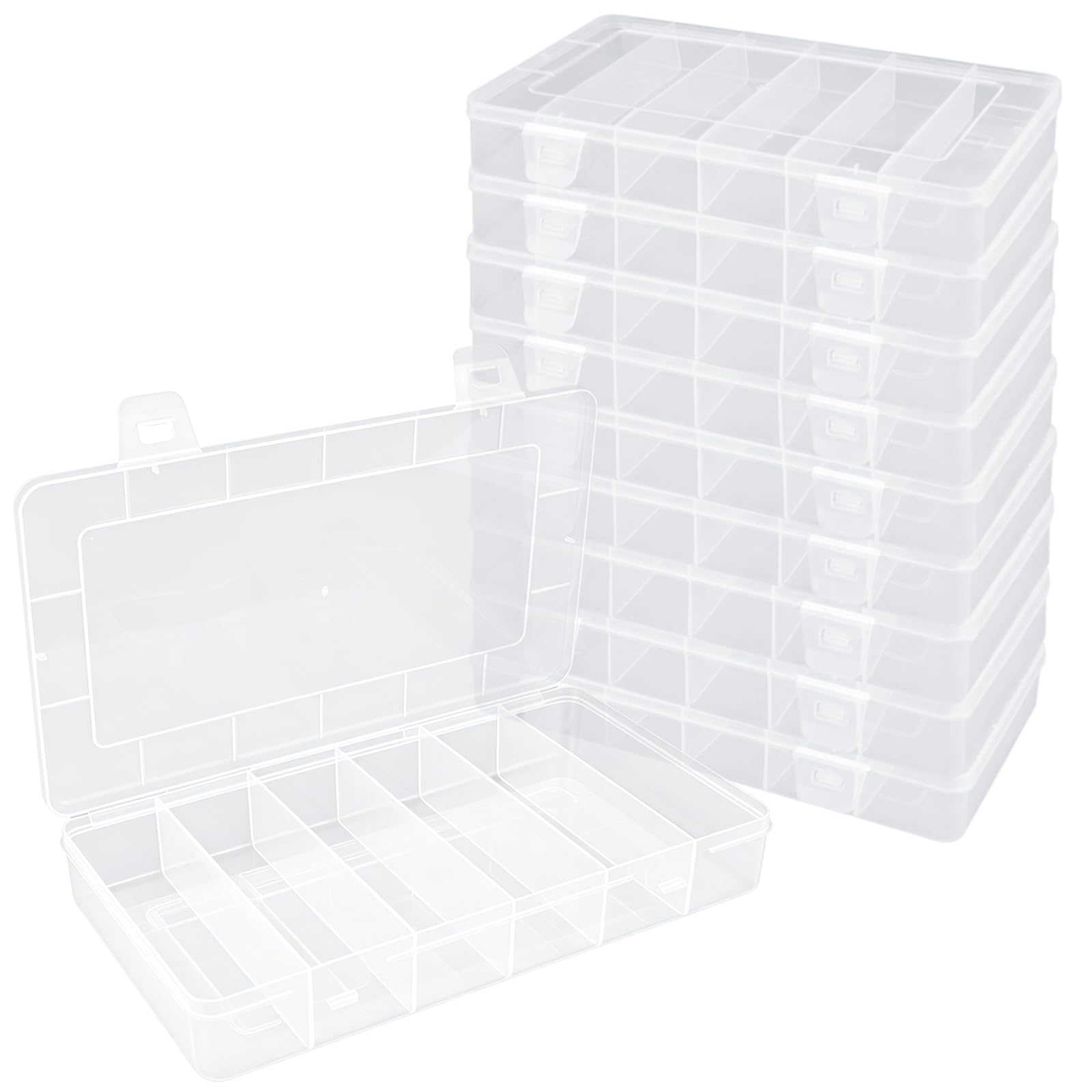 Paquete de 10 cajas organizadoras de aparejos de 6 rejillas, caja de almacenamiento de plástico transparente visible, caja organizadora de accesorios de joyería para manualidades, cuentas,