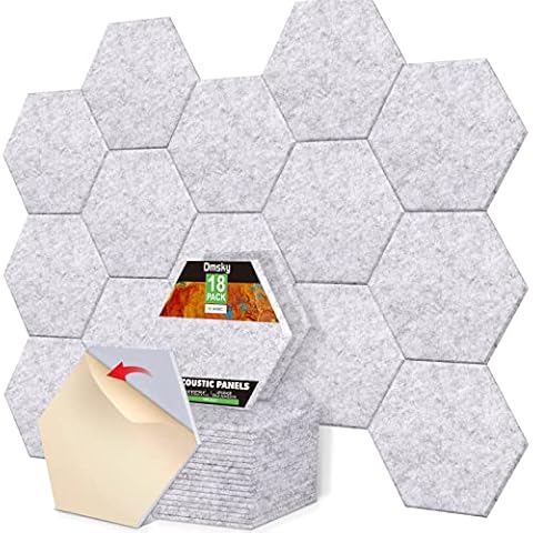 18 Pack Hexagon Acoustic Panels, 12" X 10" X 0.4" High Density Sound Absorbing Panels Soundproof Wall Panels For Home Sound proof Insulation Beveled Edge Studio Treatment Tiles (Gray) Cover