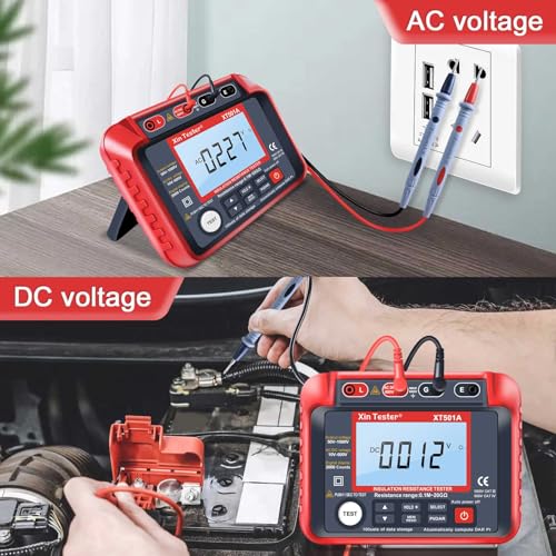Image of Xin Tester 1000V AC DC Megohmmeter Insulation Megger Tester, Auto Earth Ground Resistance Meter 50V /100V /250V /500V High Voltage 0.1MΩ-10GΩ Auto Ranging with LCD Display - XT501A