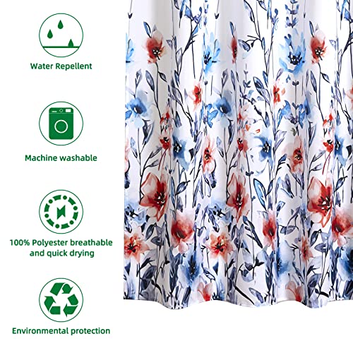 Anyev Floral Shower Curtain, Fabric Shower Curtain With Hooks Watercolor Flower Decorative Shower Curtain, Weighted Hem, Waterproof 72X72 Inches #TOP4