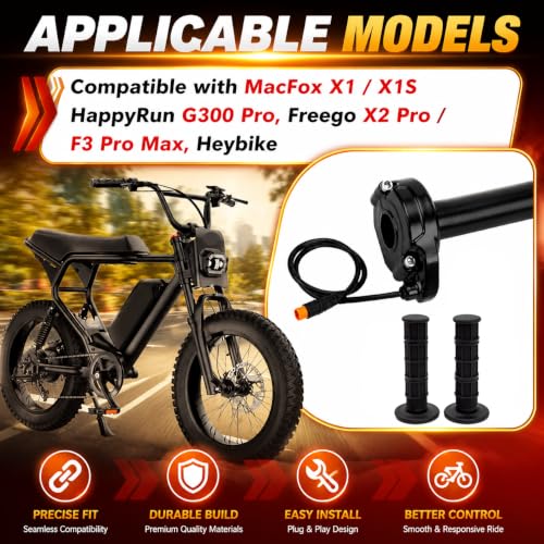 Image of Ebike Full Twist Throttle for Macfox, 3 Pin Surron Style Throttle Grip Kit 12V-72V Compatible with HappyRun Freego Heybike Electric Dirt Bike