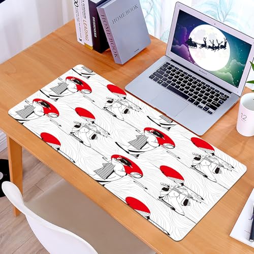 KDWJS - KDWJS Tapis de Souris XXL Speed Gaming - 90x40 cm - Base en Caoutchouc antidérapant Extended - Améliore la précision et la Vitesse - Art, Fille Geisha Japonaise avec Kimono Traditionnel de Style Folk