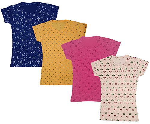 Image of indi weaves Girls Half Sleeve Cotton Printed T-Shirts Pack of 4