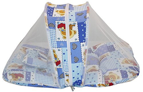 Image of Amardeep and Co Toddler Mattress with Mosquito and Insect Protection Net 70 * 40 cms (Teddy Blue)