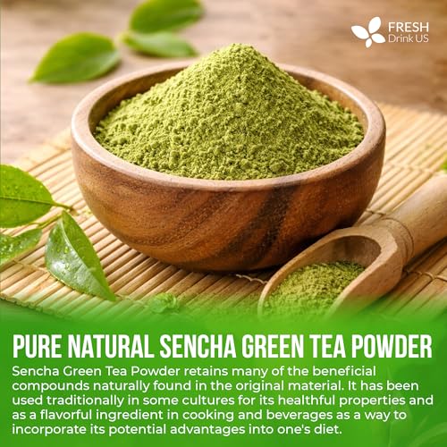Image of FreshDrinkUS, Premium Sencha Powder 16 oz Fine Ground Green Tea Powder, Japanese-Style Tea for Hot or Iced Drinks, Unsweetened, Vegan & Gluten-Free