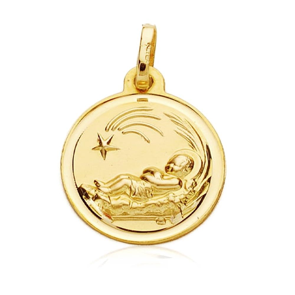 Medalla oro 18k Niño del Pesebre 16mm. filo liso