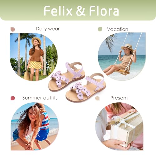Image of Felix & Flora Toddler Girl Sandals -Flower Girl Dress Shoes Open Toe Little Kid Flats