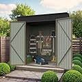 Devoko 6 x 8 FT Outdoor Storage Shed, Metal Garden Tool Sheds & Outdoor Storage House with Sloped Roof for Patio Lawn Backyard (Brown)