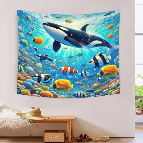 Baleine tenture 3D monde sous-marin décoration salon et chambre 180x230cm