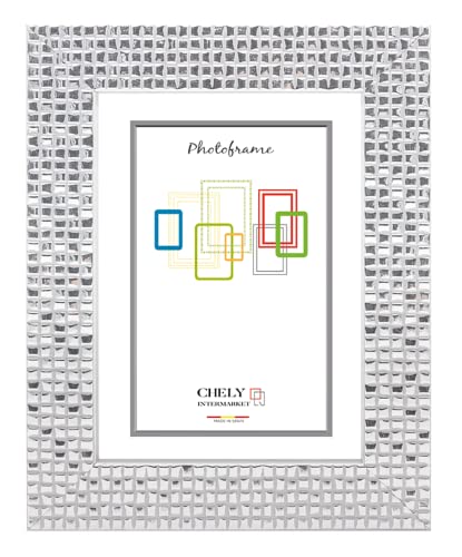 CHELY INTERMARKET, marco de fotos MOD 215| Estilo galería | Marco de madera de pino para Decoración de Casa | Fotografías de Boda | Listado de precio | moldura con relieve (Plata, 15x20cm)