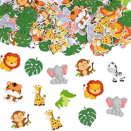 Confettis Anniversaire, 100 Pcs Deco Table Anniversaire, Confettis Happy Birthday, Décorations Anniversaire sur le Thème Des Animaux de la Forêt,...