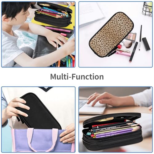 Image of Perinsto Leopard Print Pencil Case Big Capacity Multi Compartment Stationery Box Cheetah Pencil Pouch Holder Desk Organizer For School Office Home