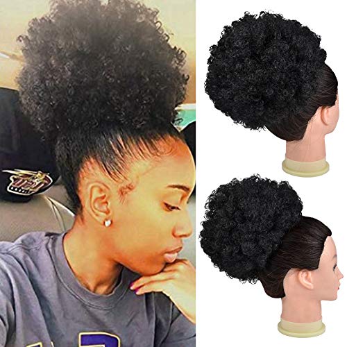 Hawkko Afro Puff Drawstring Ponytail for Black Women Short Curly Synthetic Two Clips Hairpieces Extension Extra Large 1B