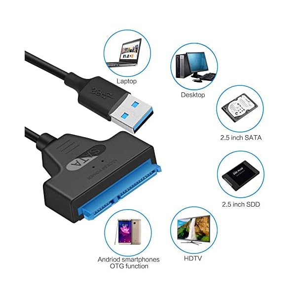 Unnderwiss kabel adapter Sata to usb Kompatibel mit externen und internen Festplatten SSD/HDD 2.5 Zoll Adapter Kompatibel mit Windows, Mac und Linux Betriebssystemen – Bild 3