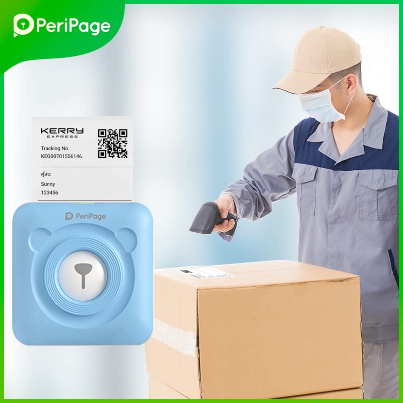 Image of PeriPeri PeriPage A6 Mini Thermal Printer (1Year Warranty) Inkless Bluetooth Pocket Printer for Print Picture List Memo Tags Barcode Receipt Labels. (Blue)