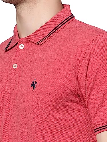 Image of Cantabil T-Shirt for Men l Breathable & Soft with Color Fastness Regular Fit Polo Neck Cotton Blend Fabric Solid Pattern