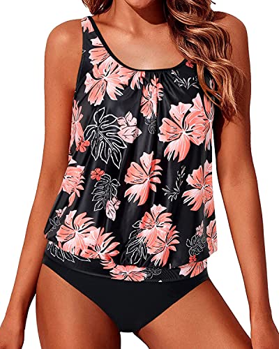 Image of Yonique Women Vintage Chevron 2 Piece Ruched Padded Tankini Set Flyaway Top With Triangle Brief Bottom Bathing Suit