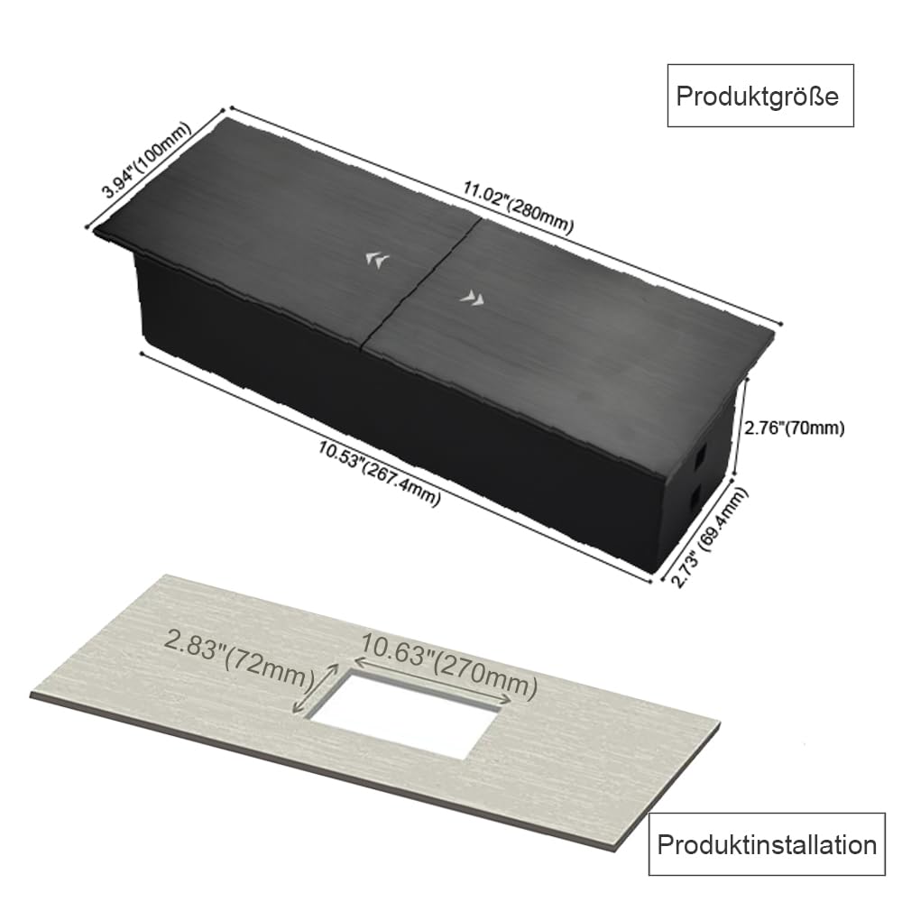 Versenkbare Steckdose mit USB c 65W Konnektivität Box Konferenztisch Power Box mit 2 Steckdosen+ 1 USB-A+C 65W Ladegerät+1 CAT6+ 1 HDMI/USB-C Daten(Schwarz) (Sliding)