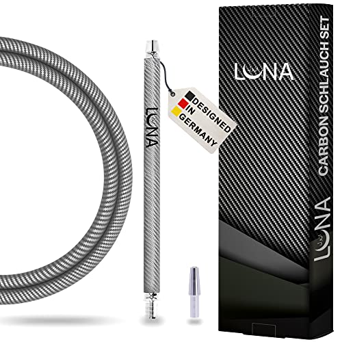 Juego de manguera premium para shisha de carbono, incluye boquilla y boquilla, superficie mate y peso ligero, diseño disponible en diferentes colores (plata)