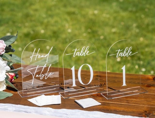 Clear Arch Acrylic Table Numbers for Wedding Reception - 5' x 7' White Font Centerpiece Set with...