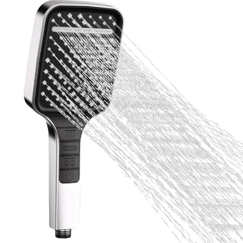 Pomme de Douche 7 Types de Jets Avec Bouton D'arrêt et Buse Anticalcaire - Augmentation de La Pression et Fonction D'économie D'eau (Argenté, Chrome)