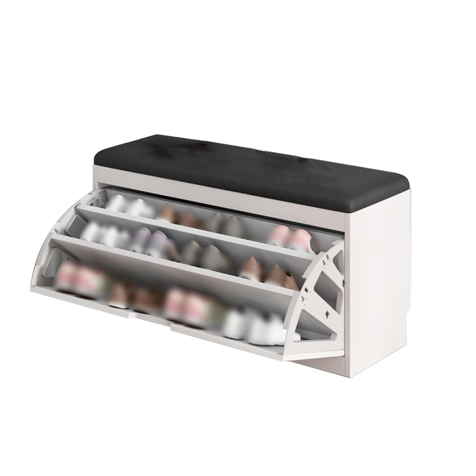 Meuble à chaussures noir compact avec banc de rangement et portes rabattables pour couloir