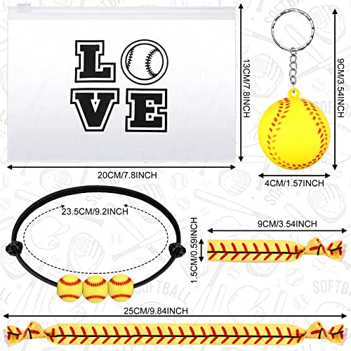 Hicarer 48 Pcs Softball Teams Gifts Softball Party Favors Supply Set Women Cosmetic Bag Keychain Hair Scrunchies Bracelets(Cute Style)2