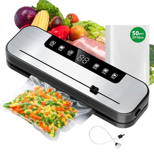 Macchina Sottovuoto Alimenti Professionale 7 in 1 con Modalità Secco/Umido, Sigillatura Automatica Ermetica e Taglia-Borse Integrato per Freschezza Prolungata e Conservazione Sapore