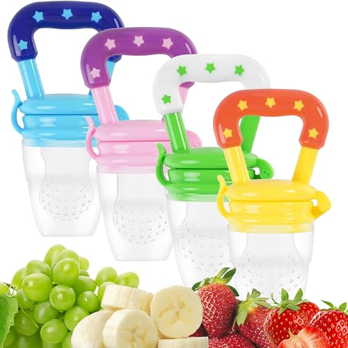 uunida baby Chupon para Fruta y Papilla (Pack de 4) hecho de Silicona de Grado Alimenticio Libre de BPA - Chupones para Alimentacion Complementaria Bebe - Fresh...