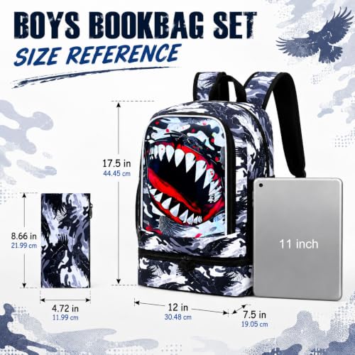 Image of 2 In 1 Shark Backpack for Boys, 17 inch Kids Bookbag with Lunch Box, School Backpacks for Elementary Preschool Kindergarten (Black)