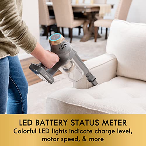 Image of Kenmore DS4095 Brushless Cordless Stick Vacuum with EasyReach Wand, Lightweight Cleaner 2-Speed Power Control, LED Headlight, Converts to Handheld for Hardwood Floors, Carpet & Pet Hair,Gold