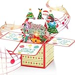 Pop Up Christmas Cards 3D Musical Christmas Card With Lights, Glitter Pop Up Xmas Card Box With Santa Tree Merry Christmas Design And Envelope For Family Friends Gift