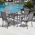 NUU GARDEN Outdoor Patio Dining Set 5 Piece Furniture Set Including Square Outdoor Dining Table with 1.57" Umbrella Hole and 4 Gray Textilene Chairs for Garden, Patio and Poolside Backyards
