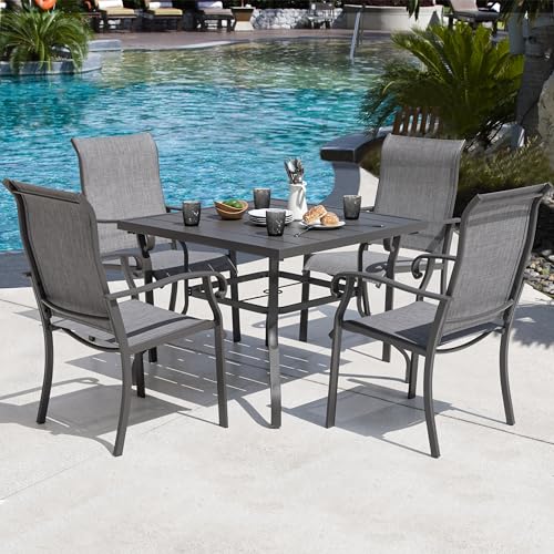 NUU GARDEN Outdoor Patio Dining Set 5 Piece Furniture Set Including Square Outdoor Dining Table with 1.57