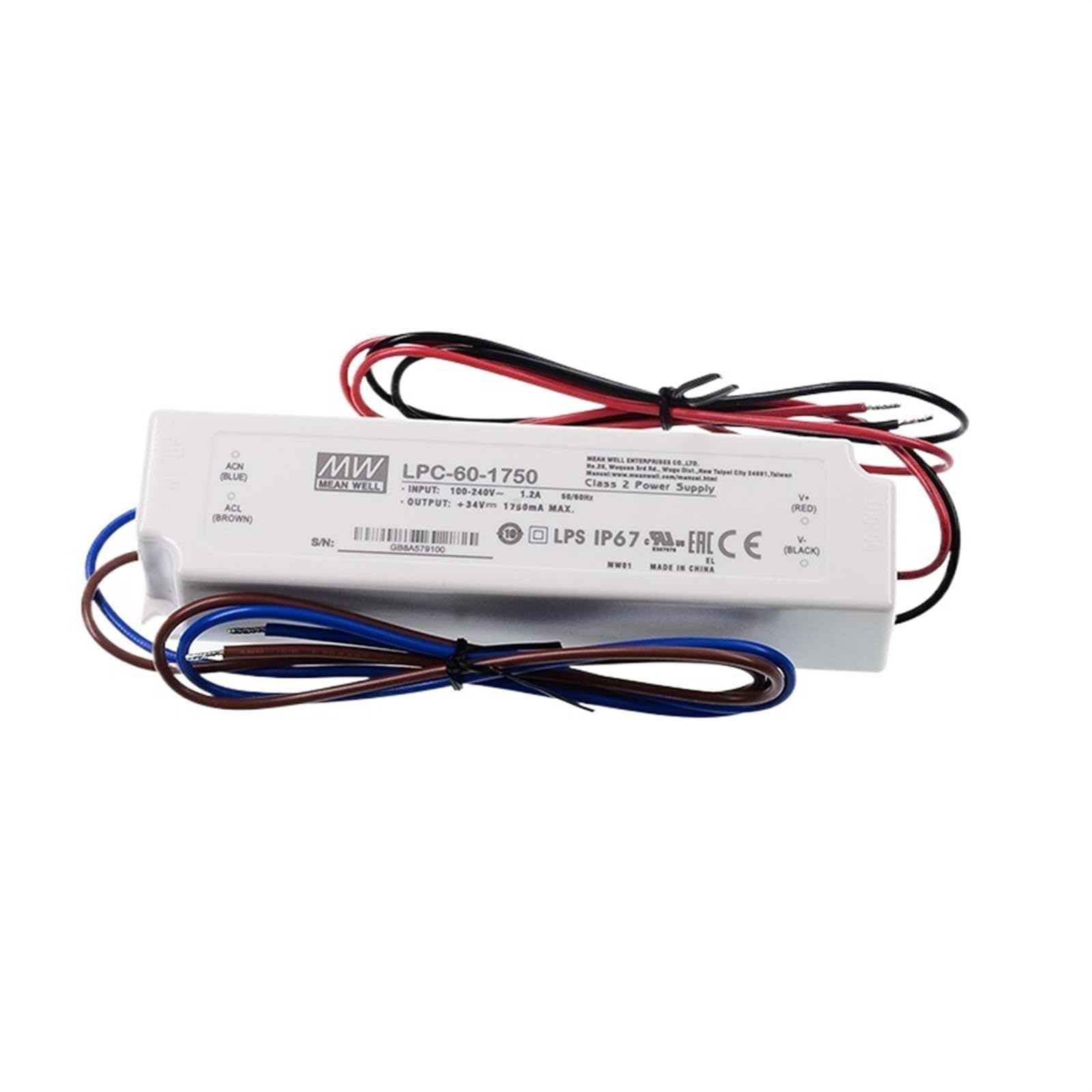 FCARUMIQP LPC-60-1750 Switching Power Supply 110V/220V AC To 9~34V DC 1750mA 60W IP67 Waterproof LED Driver