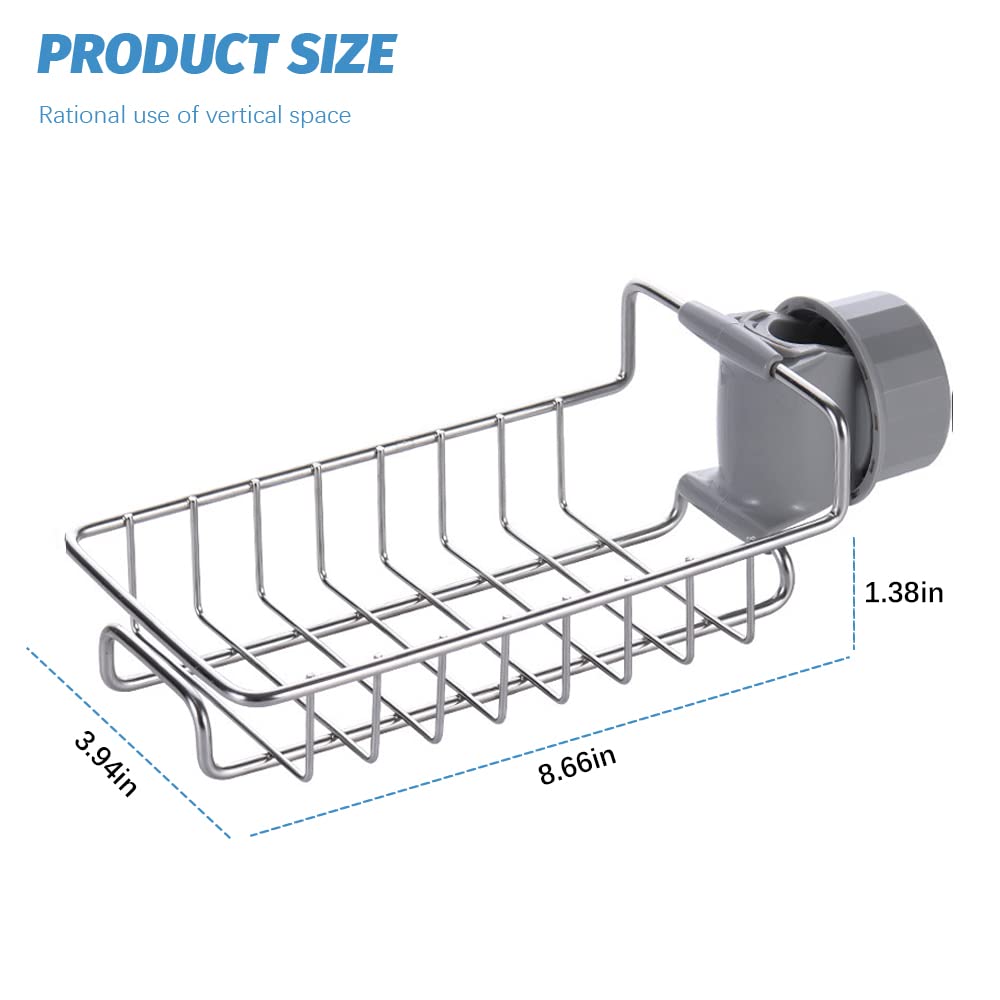 Quimoy Sponge Holder for Kitchen Sink,Sponge Holder Over Faucet Kitchen Sink Caddy Organizer, Faucet Drainage Shelf, Stainless Steel Detachable Hanging Faucet Drain Rack for Kitchen Bathroom